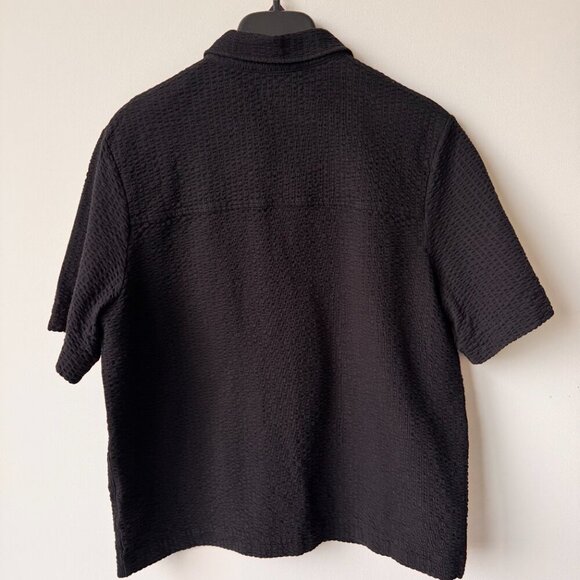 COS Texturized Cotton Zip-Up Jersey Short Sleeved Shirt Black - Picture 5 of 10